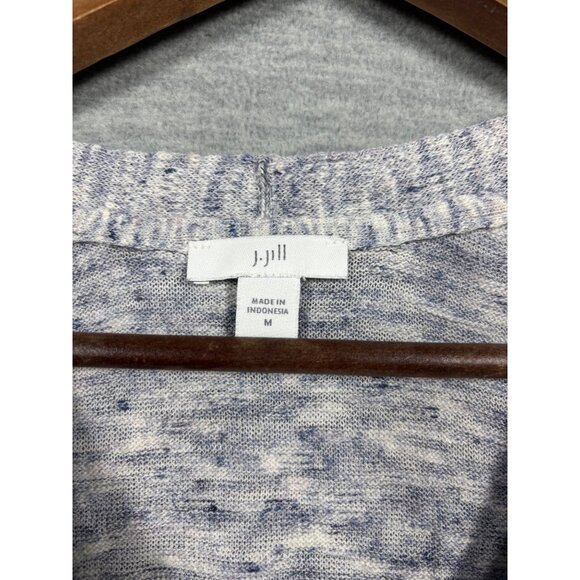 J Jill Womens Cardigan Sweater M Light Blue Heather Knit Mid Length Linen Blend - Picture 2 of 5